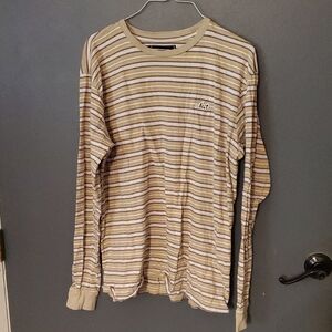 Lost Beige and White Striped Long Sleeve Shirt Size L